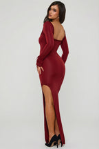 Chic Ruffle-Trim Cut-Out Maxi Dress in Berry Red