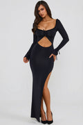 Chic Ruffle-Trim Cut-Out Maxi Dress in Black