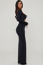 Chic Ruffle-Trim Cut-Out Maxi Dress in Black