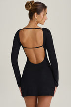 Chic Cut-Out Long-Sleeve Mini Dress in Black