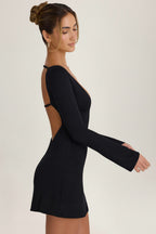 Chic Cut-Out Long-Sleeve Mini Dress in Black