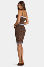 Chic Lace-Trim Low-Rise Midi Skirt in Leopard