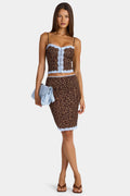 Chic Lace-Trim Low-Rise Midi Skirt in Leopard