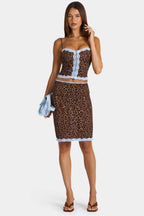 Chic Lace-Trim Low-Rise Midi Skirt in Leopard
