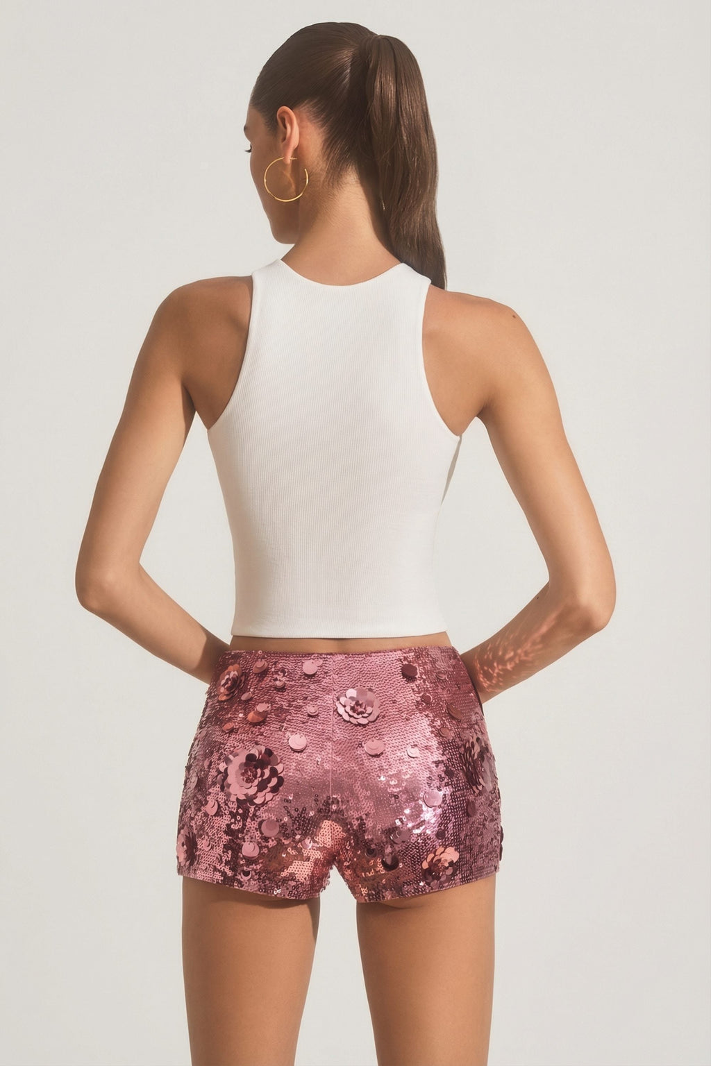 Chic Sequin-Embellished Mini Shorts in Pink