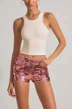 Chic Sequin-Embellished Mini Shorts in Pink