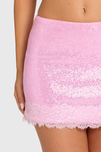 Chic Sequin Lace Mid-Rise Mini Skirt in Blossom