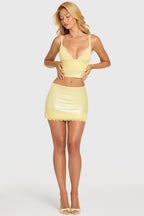Chic Sequin Lace Mid-Rise Mini Skirt in Butter