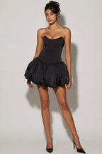 Chic Lace-Up Bubble Hem Corset Micro Mini Dress in Black