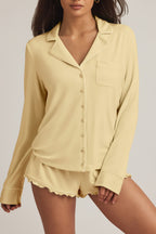 Chic Modal Long-Sleeve Pyjama Top in Pastel Yellow