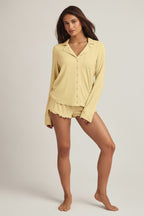 Chic Modal Long-Sleeve Pyjama Top in Pastel Yellow