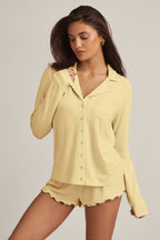 Chic Modal Long-Sleeve Pyjama Top in Pastel Yellow