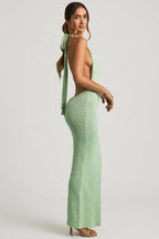 Chic Bouclé Halterneck Maxi Dress in Mint