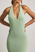 Chic Bouclé Halterneck Maxi Dress in Mint