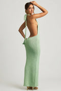 Chic Bouclé Halterneck Maxi Dress in Mint