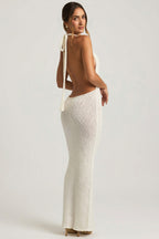 Chic Bouclé Halterneck Maxi Dress in White