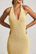 Chic Bouclé Halterneck Maxi Dress in Yellow