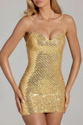 Chic Embellished Sweetheart-Neck Mini Dress in Gold