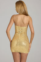 Chic Embellished Sweetheart-Neck Mini Dress in Gold