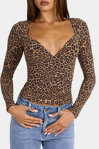 Chic Modal Ruched Long-Sleeve Top in Leopard