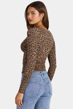 Chic Modal Ruched Long-Sleeve Top in Leopard