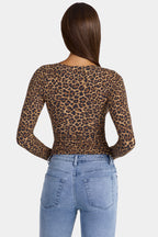 Chic Modal Ruched Long-Sleeve Top in Leopard