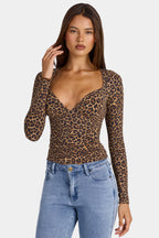 Chic Modal Ruched Long-Sleeve Top in Leopard