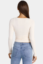 Chic Modal Ruched Long-Sleeve Top in Oat