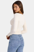 Chic Modal Ruched Long-Sleeve Top in Oat