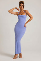 Chic Embellished Cowl Neck Maxi Dress in Lavender Blue