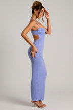 Chic Embellished Cowl Neck Maxi Dress in Lavender Blue
