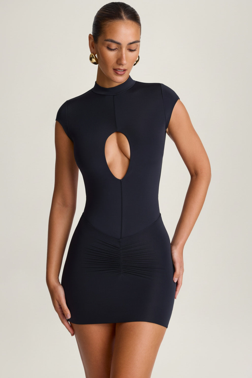 Chic Ruched Mini Skirt in Black
