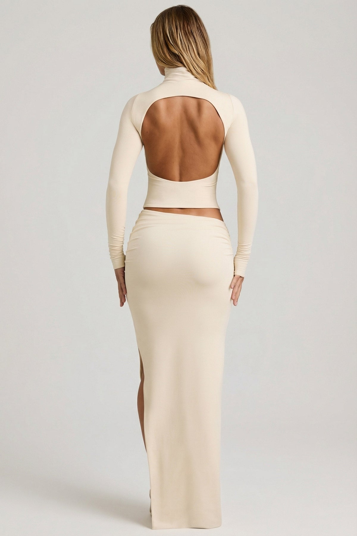 Chic Modal Asymmetric-Waist Maxi Skirt in Ivory