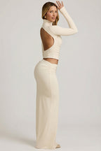 Chic Modal Asymmetric-Waist Maxi Skirt in Ivory