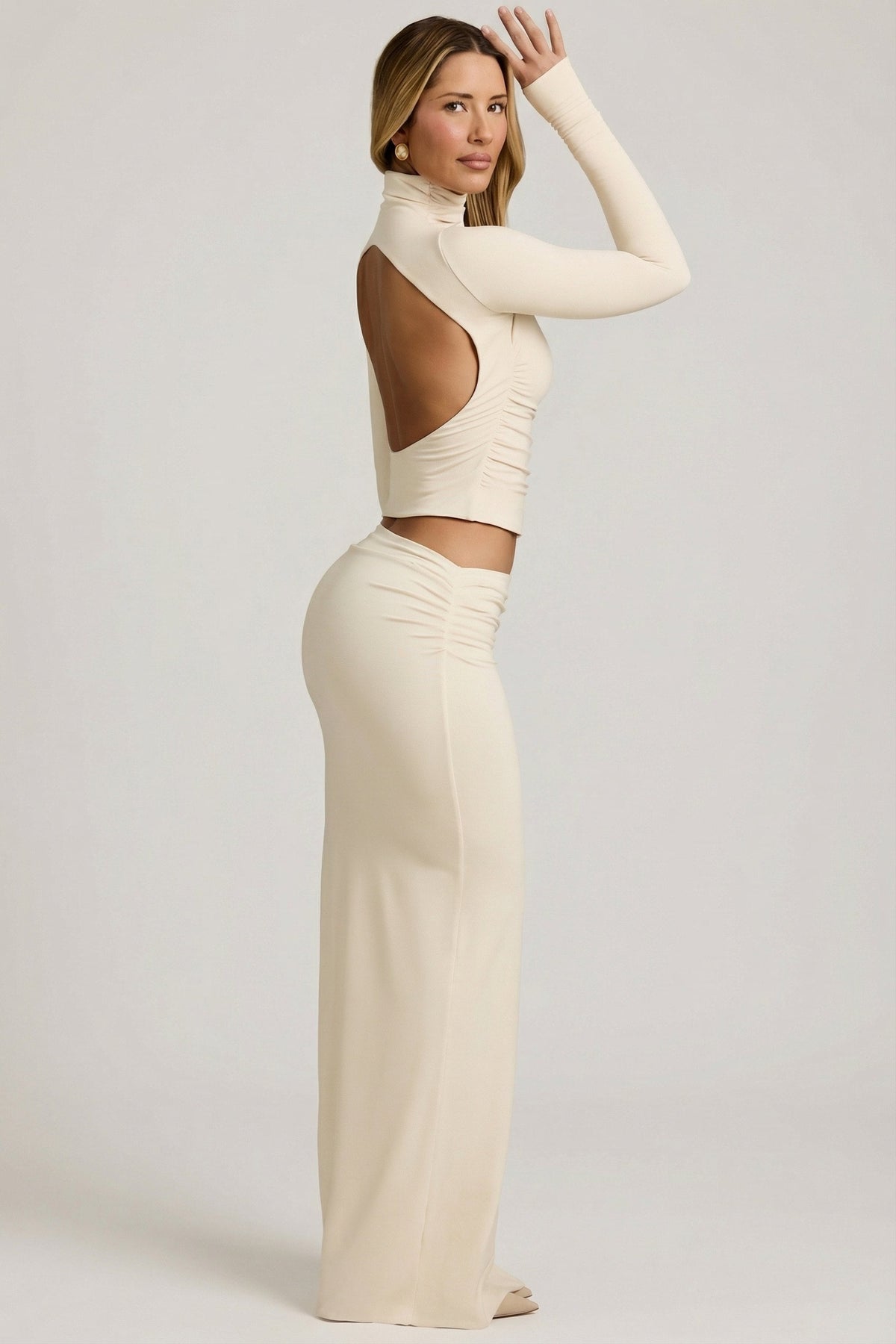 Chic Modal Asymmetric-Waist Maxi Skirt in Ivory