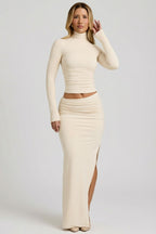 Chic Modal Asymmetric-Waist Maxi Skirt in Ivory