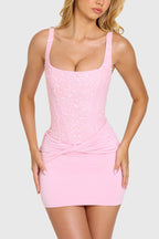 Chic Embellished Corset Mini Dress in Bubblegum Pink