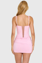 Chic Embellished Corset Mini Dress in Bubblegum Pink
