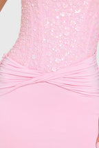 Chic Embellished Corset Mini Dress in Bubblegum Pink