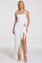 Chic Halterneck Maxi Dress in Pearl