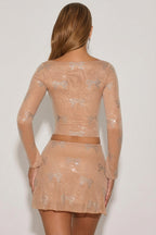 Chic Embellished Bow-Detail Top in Almond