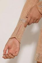 Chic Embellished Bow-Detail Top in Almond
