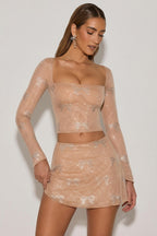 Chic Embellished Bow-Detail Top in Almond