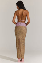 Chic Embellished Cut-Out Maxi Dress in Pink Leopard