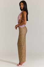 Chic Embellished Cut-Out Maxi Dress in Pink Leopard
