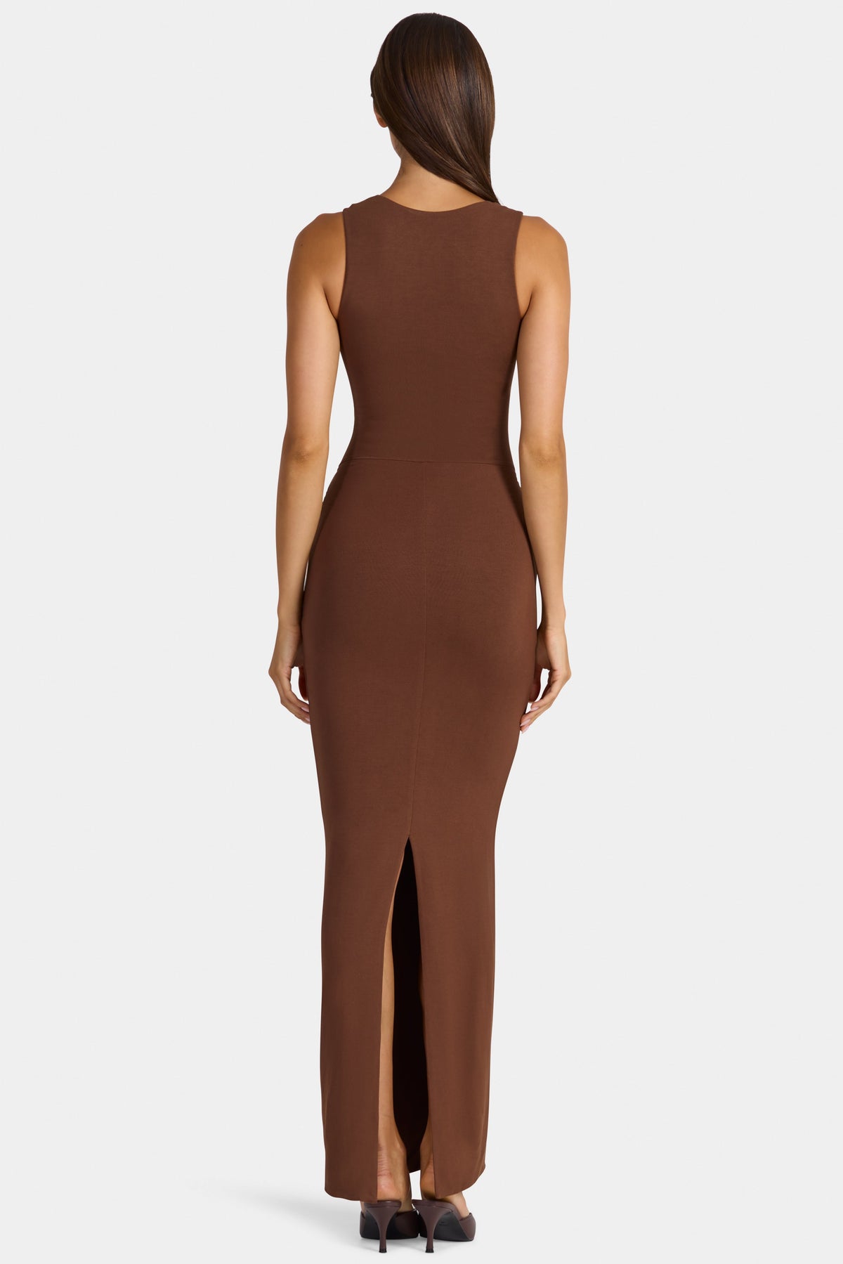 Chic Modal Square-Neck Maxi Dress in Cocoa Brown