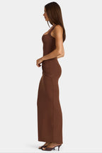 Chic Modal Square-Neck Maxi Dress in Cocoa Brown