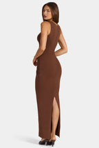 Chic Modal Square-Neck Maxi Dress in Cocoa Brown
