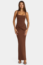Chic Modal Square-Neck Maxi Dress in Cocoa Brown