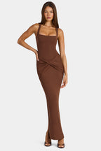 Chic Modal Square-Neck Maxi Dress in Cocoa Brown